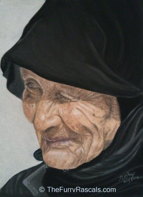 Portrait of an old woman in soft pastels - The Furry Rascals Cyprus
